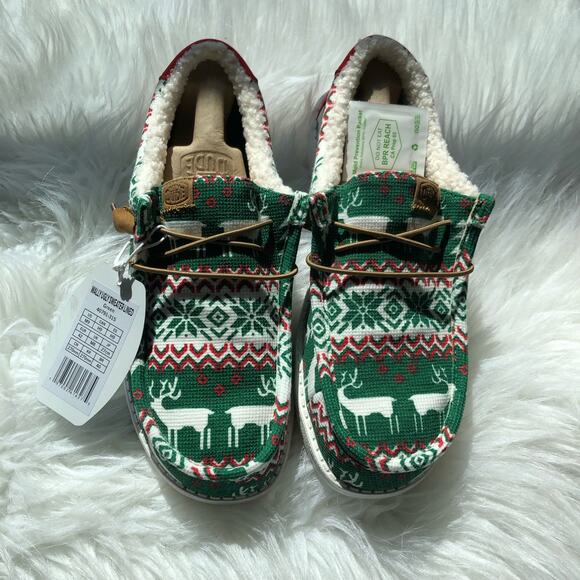 Hey Dude Wally Sweater Lined Moccasin Shoes Mens‎ 10 Holiday Reindeer Knit NWT main image 8